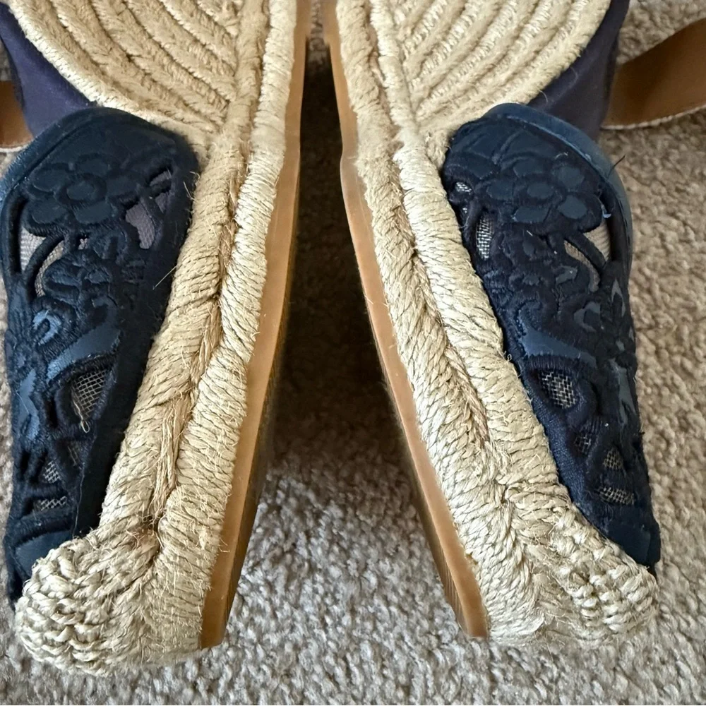 Tory Burch Lucia Lace Wedge Espadrilles Ankle Strap